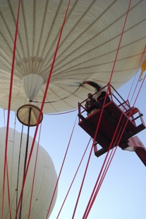 Riding Cherry Picker to Gas Balloon